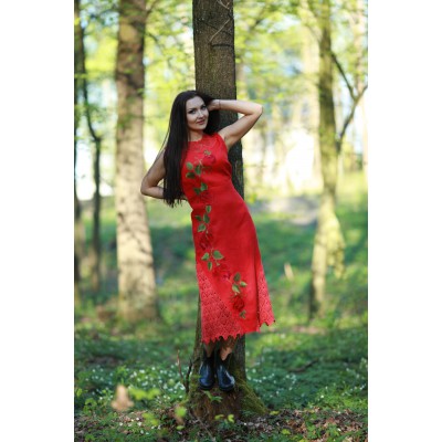 Embroidered dress "Double Red"